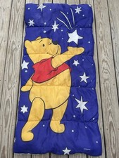 Vintage Disney 90  s Winnie The Pooh Sleeping Bag Stars Night Time Blue Glows 