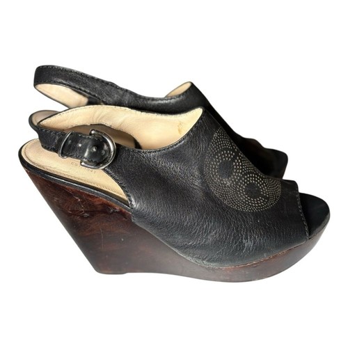 Coach Jade Black Leather Wedge Sandals Wedge 8B - Picture 2 of 11