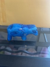 Blue Hippo Glass Figurine