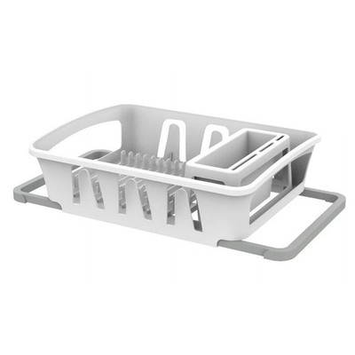 Expandable Kitchen Dish Drying Rack with Utensil Holder Countertop Drainer White