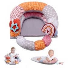 2-in-1 Tummy Time Baby Mat & Seated Support Pillow, Boho Rainbow