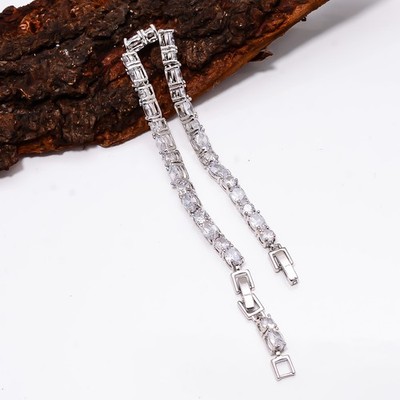 White Topaz, CZ 925 Sterling Silver Adjustable Bracelet 7-8'' B128014