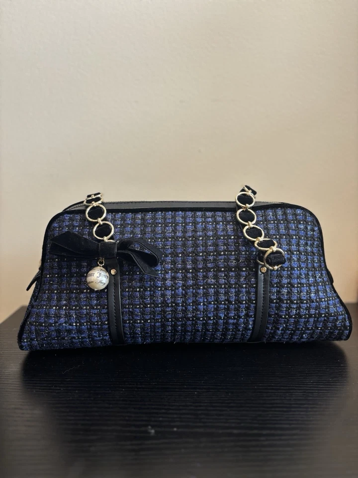 Juicy Couture винтажный гламурный Твид мини сумка сумочка синий и черный - Изображение 2 из 4