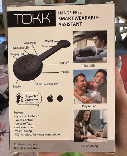TOKK Smart Wearable Assistant Hands-Free Bluetooth Phone Speaker, Black NEW - 第 2/5 張圖片