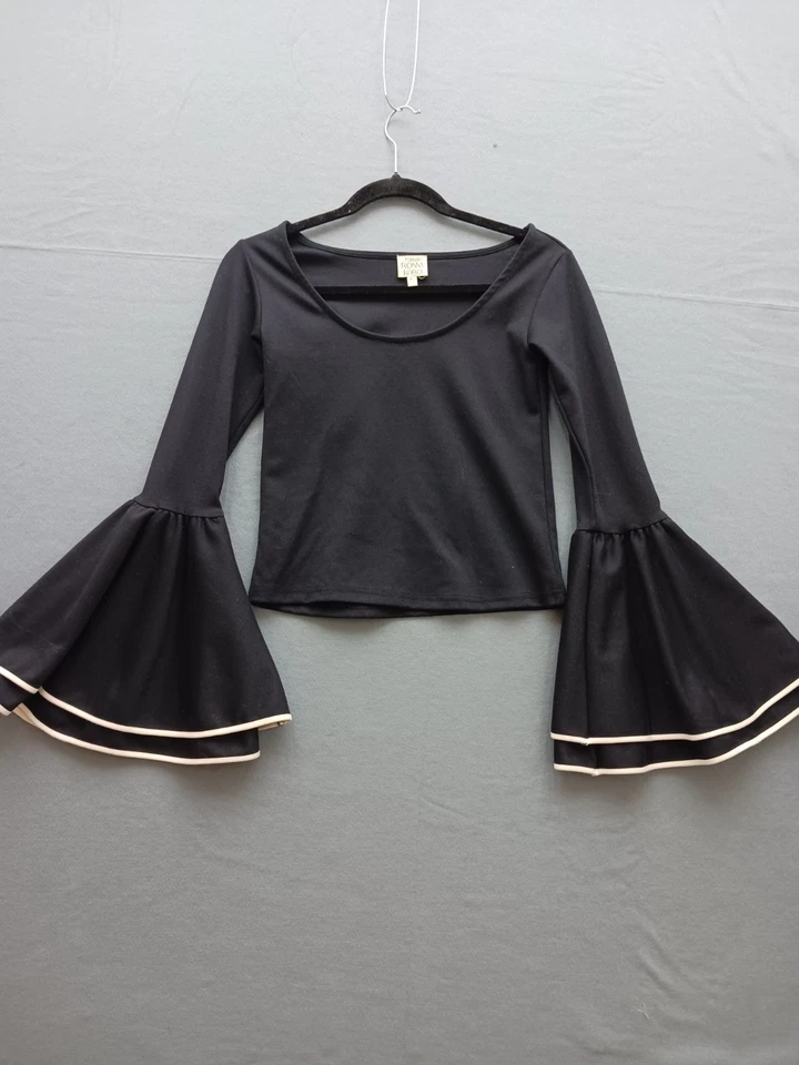 Blusa boho para mujer Torn By Ronny Kobo XS negra manga campana recortada Foto 2 de 4