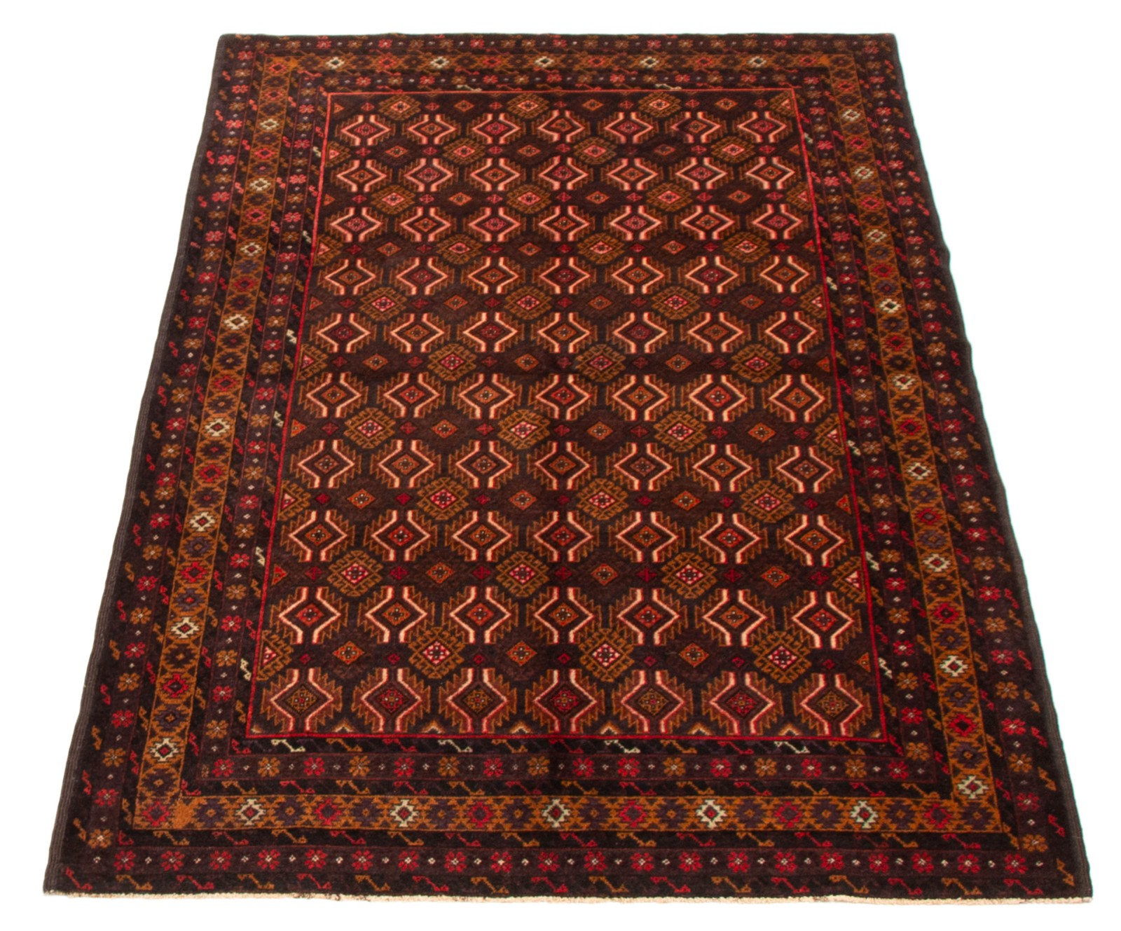 Vintage 3'11" x 6'5" Geometric Hand-Knotted Carpet Traditional Wool Area Rug