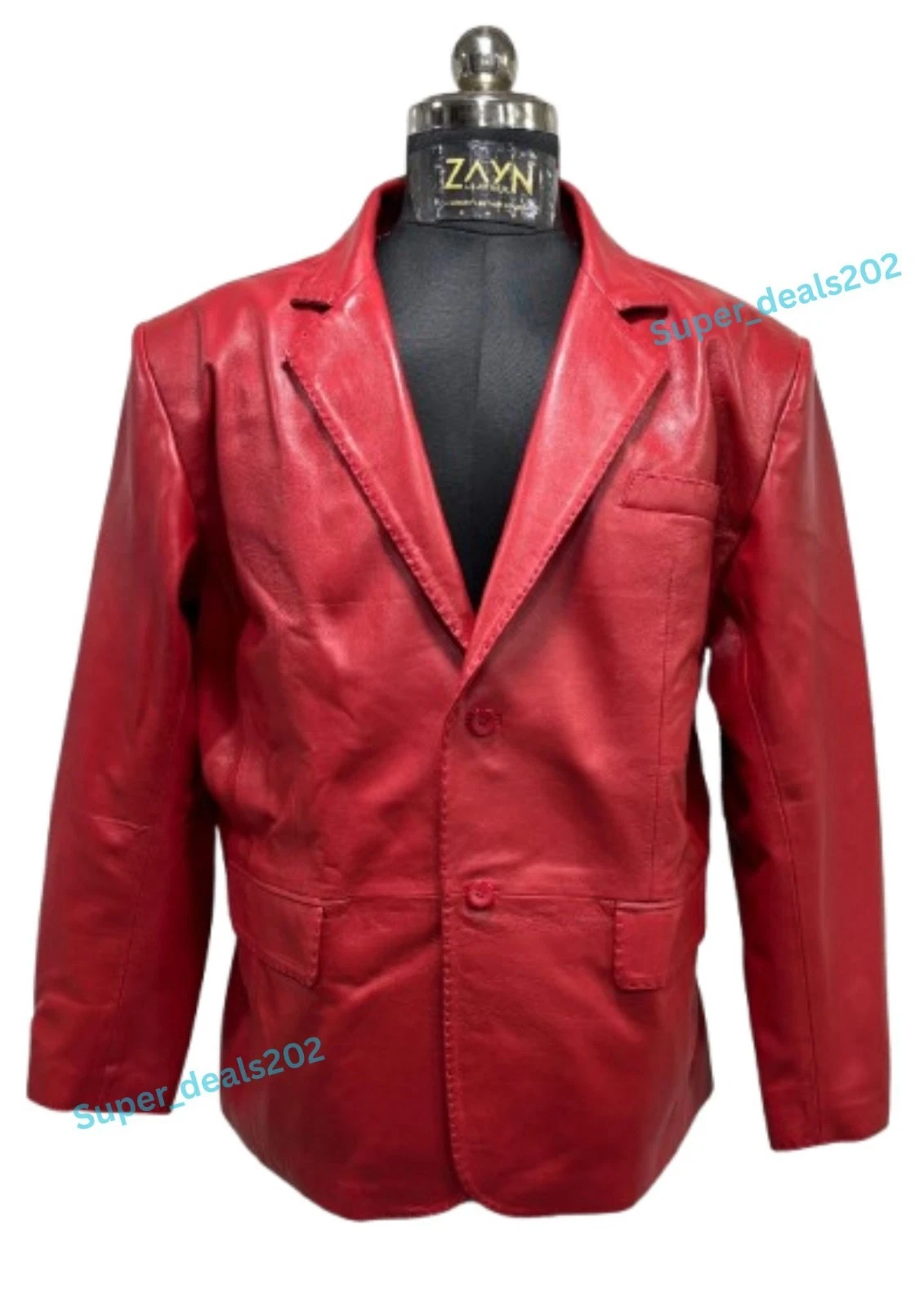 Mens Red Leather Blazer Jacket Two Button Handmade Wedding Formal Party Wear Fit