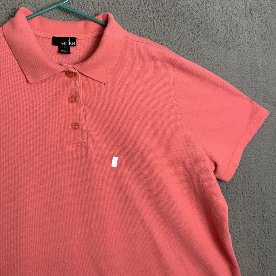 Erika Polo Shirt Womens Short Sleeve Button Collared Blouse Top Golf Pink 1X - Image 4 of 4