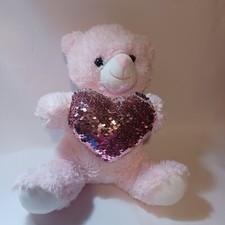 Plush Teddy Bear 10" Tall Sitting Stuffed Animal Pink Heart