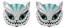 Alice in Wonderland Cheshire Cat Face Rhinestone Stud Earrings