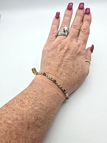 NEW 14kt Yellow Gold Genuine Red Garnet & Diamond Gemstone 7" Bracelet 6 Grams - Picture 14 of 15