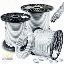 4mm - STAHLSEIL PVC SET: 2 Kauschen 4 Klemmen...