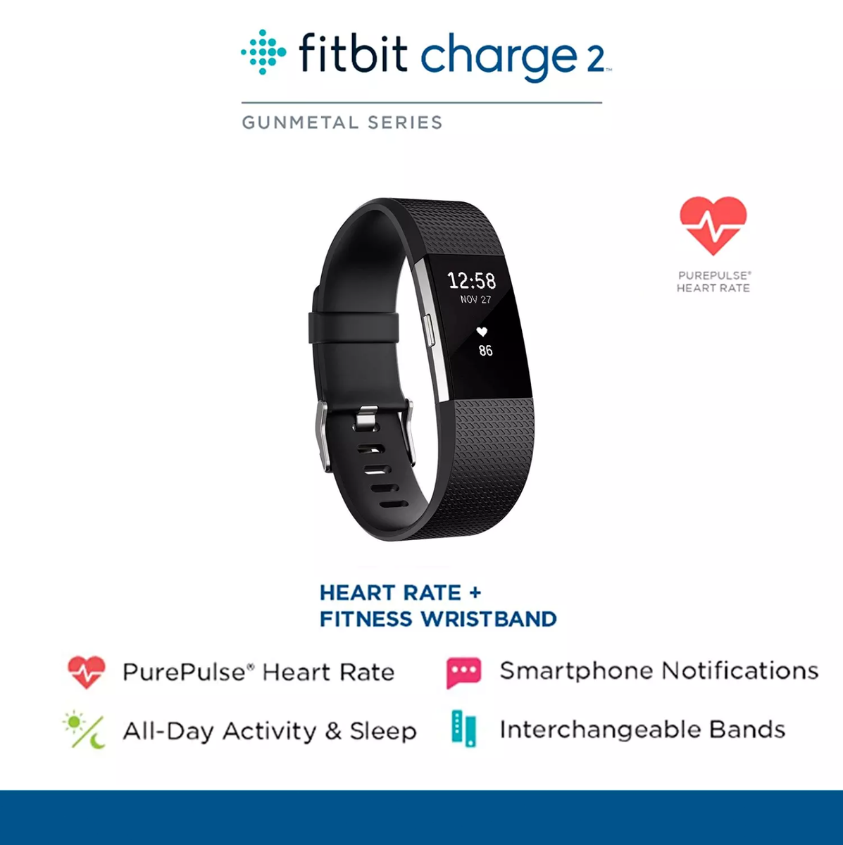 NEW Fitbit Charge HR Fitness Activity Tracker- Black/Blue/Purple