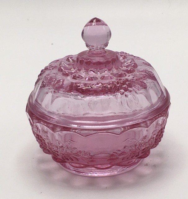 Fenton Glass Pink Grape Design Covered Candy Trinket Dish with Lid eBay