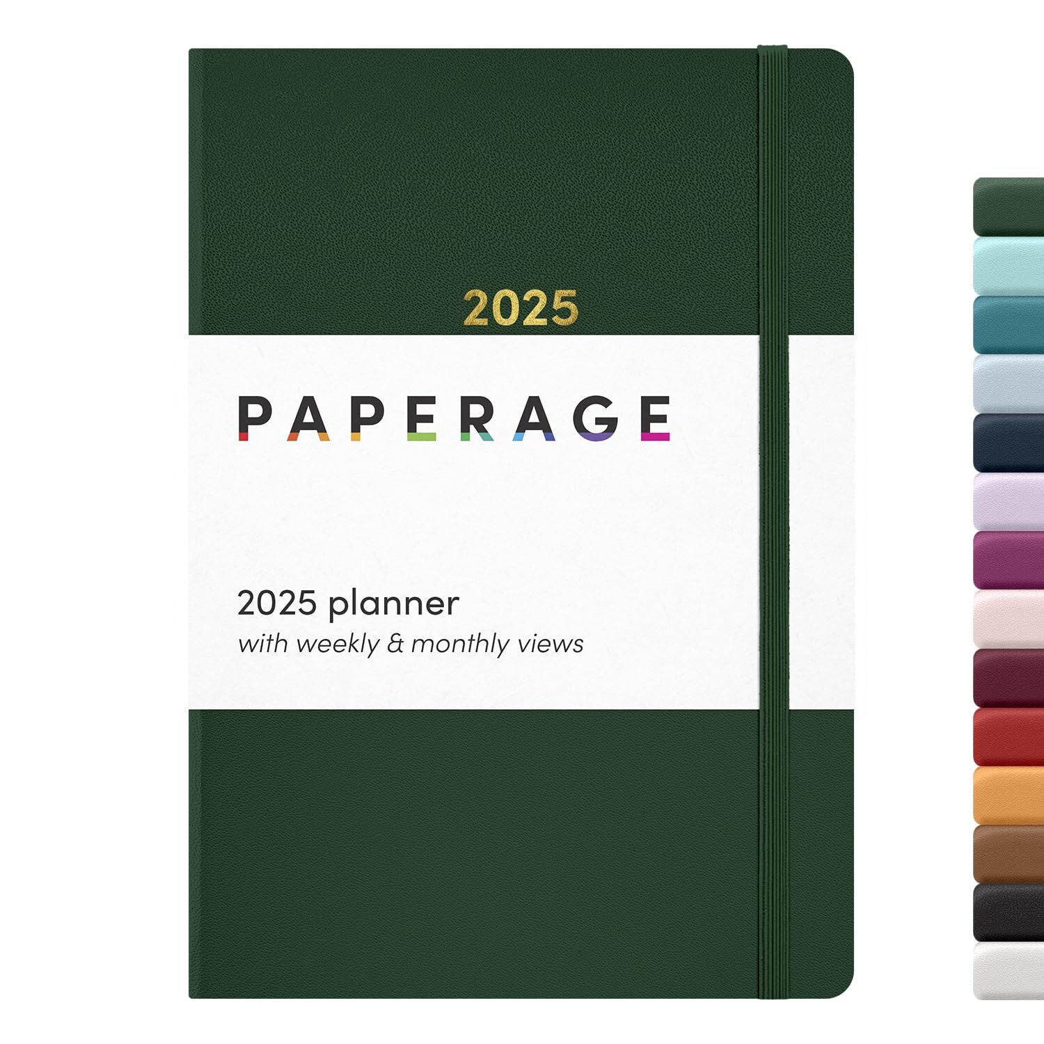 PAPERAGE 2025 Weekly & Monthly Hardcover Planner Dark Green 12 Month January ...