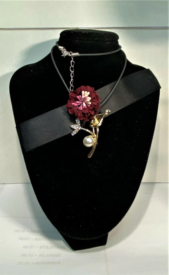 BETSEY JOHNSON JOYERÍA ORO ROSA TALLO CRISTAL PERLA PIN COLGANTE CORDÓN GRATIS Foto 2 de 3