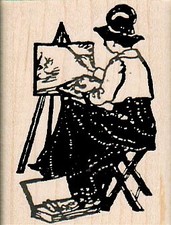 Lady Artist 1 3/4 x 2 1/4" Rubber Stamp, Woman Stamp, Lady Stamp