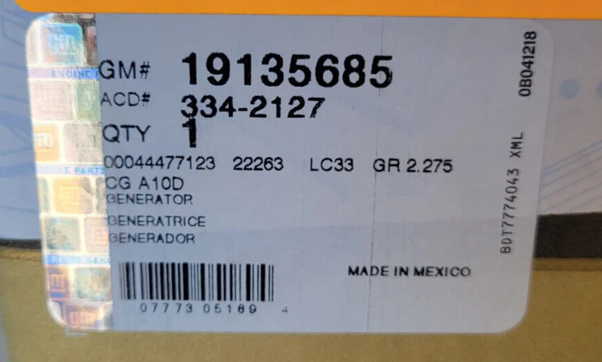 ALTERNATOR ACDELCO 334-2127 REMANUFACTURED FOR 1972 CHEVY GMC BUICK CADILLAC - Image 2 of 2