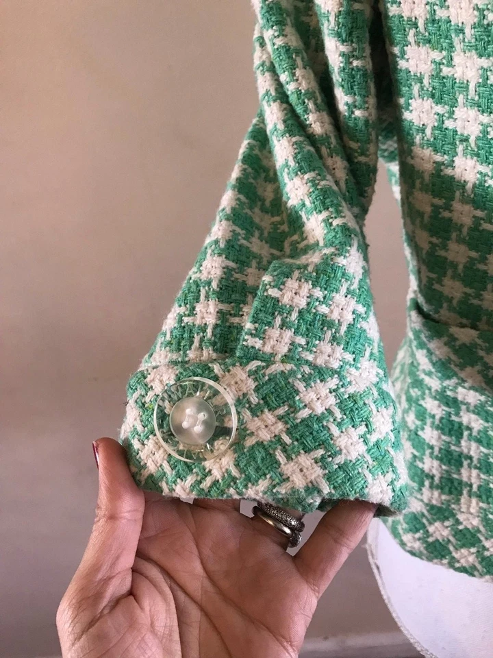 WALTER WALTER BAKER SILK BLEND TWEED LOGO BUTTON BLAZER JACKET~ 4 /SMALL~MINT - Image 3 of 4