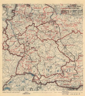 20'' x 24'' 1945 Map Of HQ Twelfth Army Group Germany