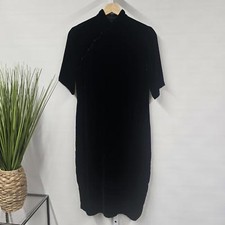 Vintage Black Velvet Cheongsam Qipao Dress Mandarin Collar Short Sleeve