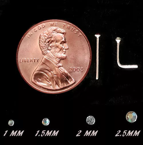 925 Sterling Silver Straight nose bone Stud Ring 1MM 1.5MM 2MM 2.5MM CZ 22G - Image 2 of 3