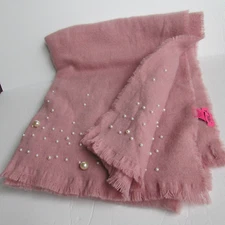 Betsey Johnson dusty Pink faux pearl Soft Plush lap decoration Blanket-NWOT