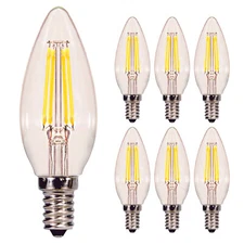 6 Pack Satco S29877 LED Filament 120V 4.5W =40W B10 Candelabra E12 Clear 2700K