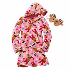 Christmas Reindeer Girl's Fleece Hooded Nightgown With Sleep Mask, Size 4