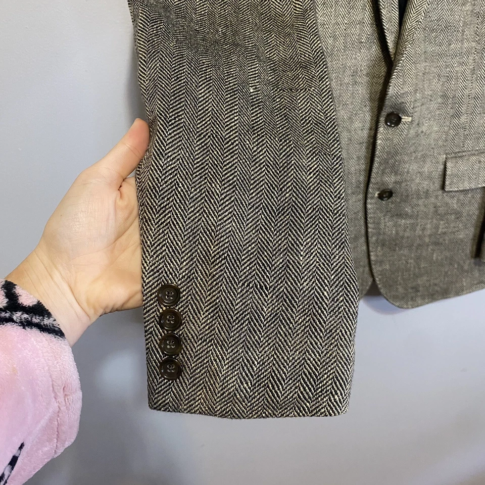 J Crew Ludlow Thick Italian Linen Herringbone Blazer Sport Coat Patch Pocket 40R - Image 4 of 4