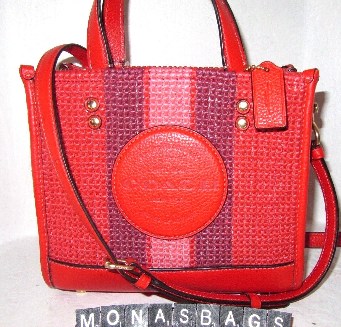COACH DEMPSEY Tote 22 Crossbody Bag w/ Logo Patch STRIPE In