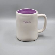 Whimsical Rae Dunn Typewriter Font Ceramic Mug Cup VACAY White Purple Funny Gift thumbnail