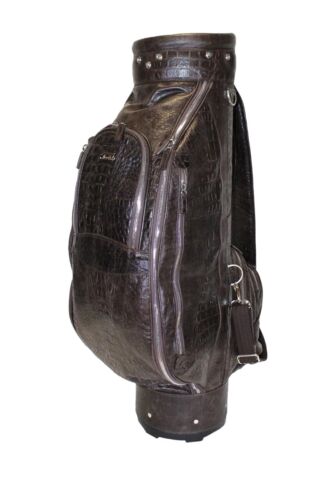 Wild Golf Clubs Cart Bag Handmade to Order Embossed Calf Leather Croco Print - Picture 1 of 21
