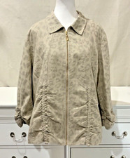 CHICOS- Women s Cotton/Linen Zipper Jacket-Ruched Sleeves-Size 3-GREAT CONDITION
