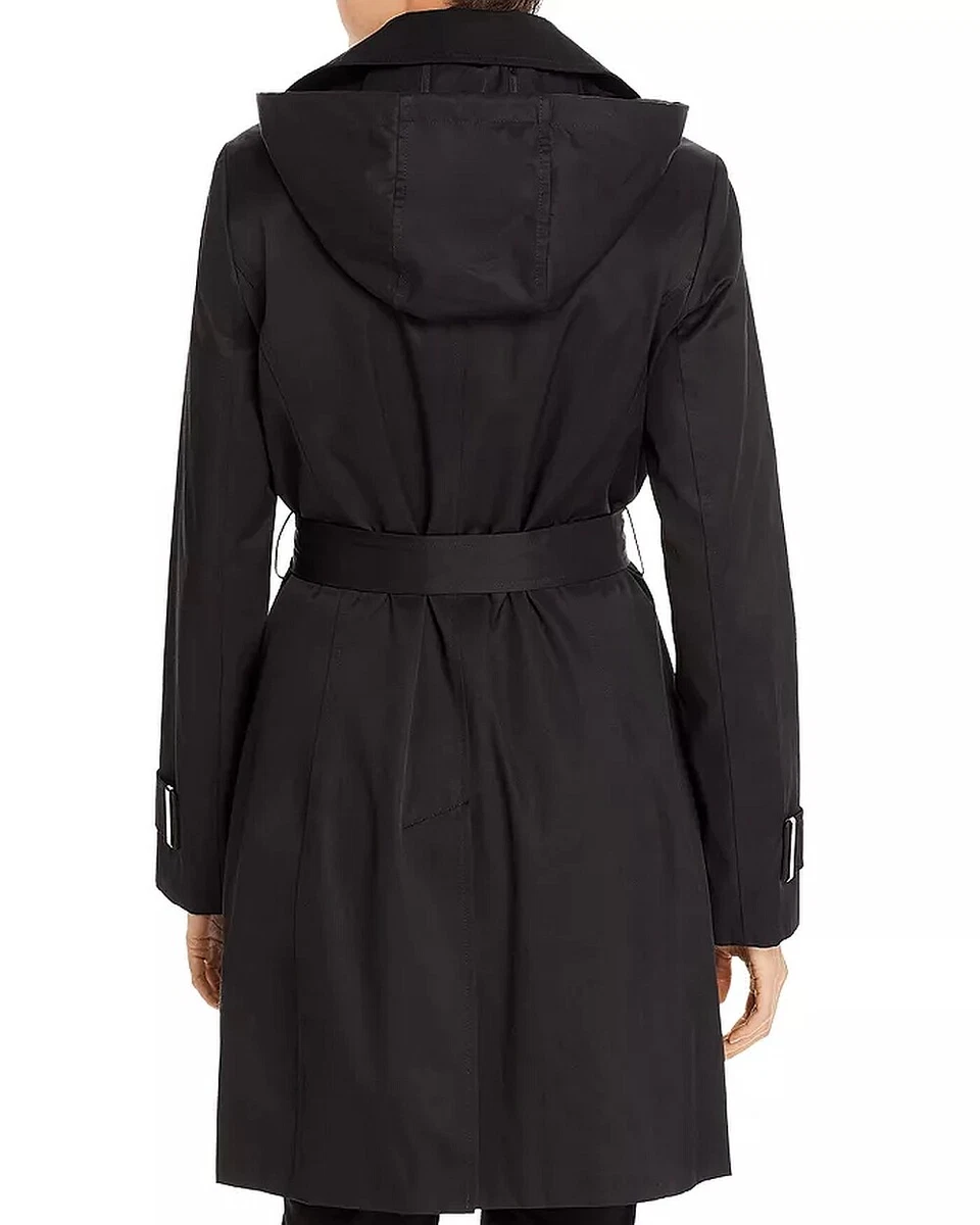 $246 Calvin Klein Women's Mid-Length Hooded Belted Trench Jacket Coat Black  L | eBay