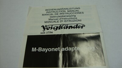   Voigtlander Camera instruction sheet  for a M Bayonet adapter ring