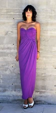 Vintage 80s Victor Costa Column Dress Purple Evening Gown Strapless XS/S Women