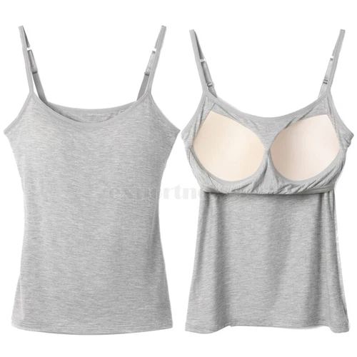 Damen Tank Top verstellbarer Riemen Unterhemd mit eingebautem gepolstertem BH Weste Cami USA - Bild 22 von 30