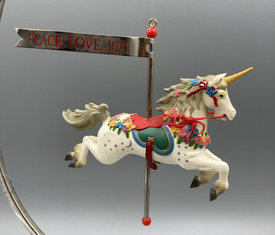 Vintage Carousel Unicorn Christmas Ornament Peace Love Joy Colorful Great Detail