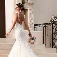 Stella York 6064 Wedding Dress Ivory Lace over Cafe Satin Fit & Flare,Sweetheart