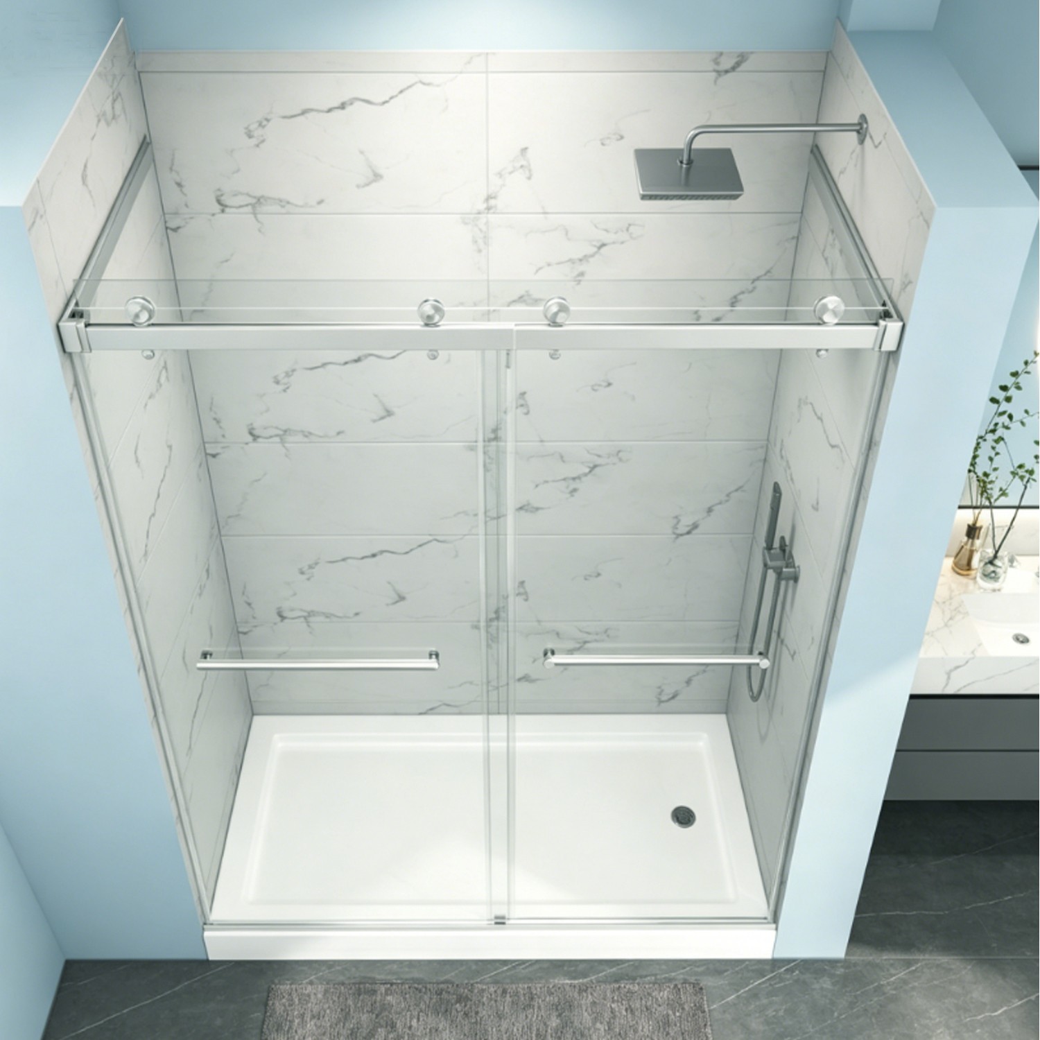 Silver Walk In Shower Kits 60