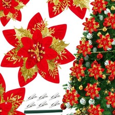 16 Pcs Artificial Poinsettia Flowers for Wreath Bouquet Christmas Wedding