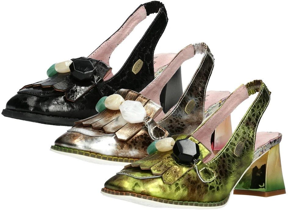 Laura Vita Damen Slingback Pumps Dekorsteine Fransen Glanz HICMIMO 15 - Bild 1 von 1