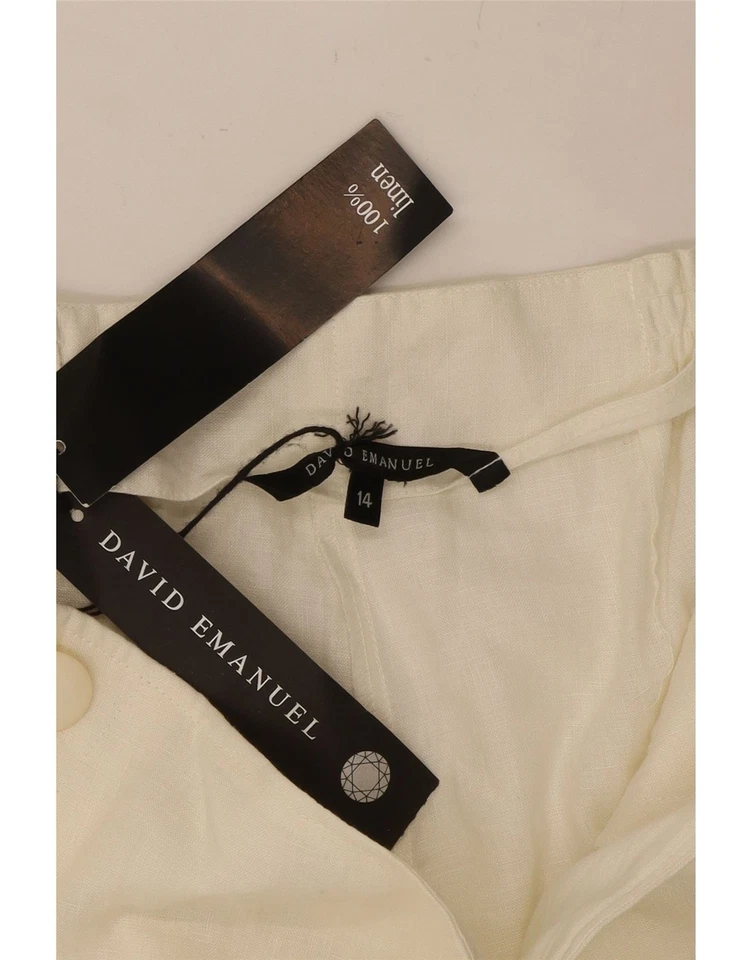 DAVID EMANUEL Womens Wide Leg Trousers UK 14 Large W32 L29 Off White Linen DY89 - Image 4 of 4