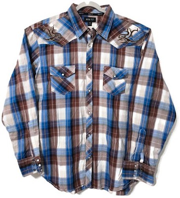 Ely 1878 Shirt Mens 2XL Brown Plaid Long Sleeve Snap Western Casual Embroidered