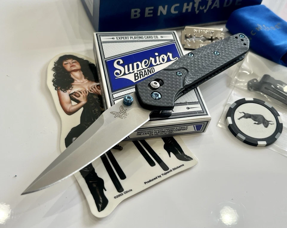 Benchmade 943 OSBORNE Fibra de Carbono AZUL Titanio, RARO CLASE DE LUJO - DORADO 🏆GEM Foto 4 de 4