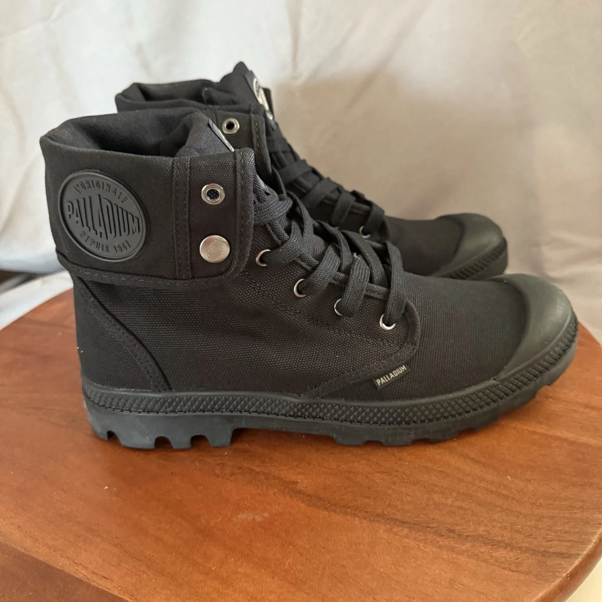 NWT & Box Palladium Men’s Baggy Black High Top Canvas Shoe Size 10 Palladium Black Solid Boots for Men for Sale | Shop New  main image 4