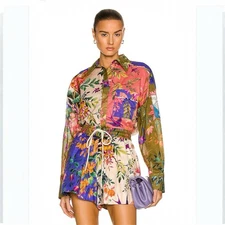 Zimmermann Tropicana Patch Shirt Size 0 AU 8 US 4 Oversized Cotton