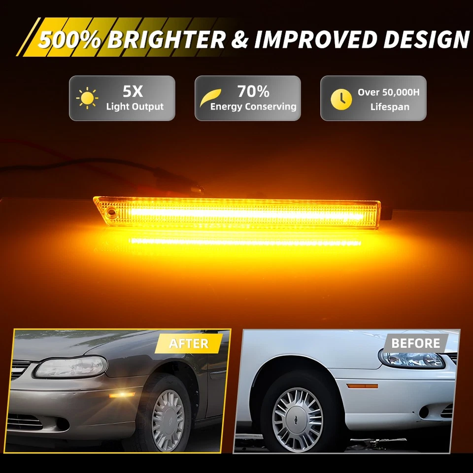 Luces de señalización LED delanteras ámbar transparente para 97-03 Chevy Malibu y 04-05 Classic Foto 2 de 4