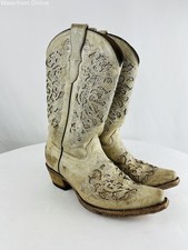 CORRAL 7520 Creamy White Leather Glitter Inlay Western Cowgirl Boots Teens 4